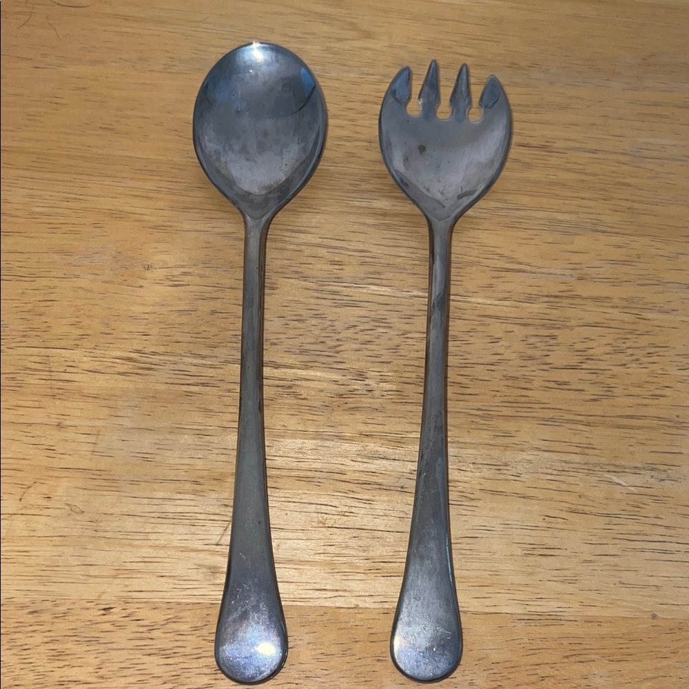 Vintage Italian Silver Plated Matching Serving Spoon and Fork Set